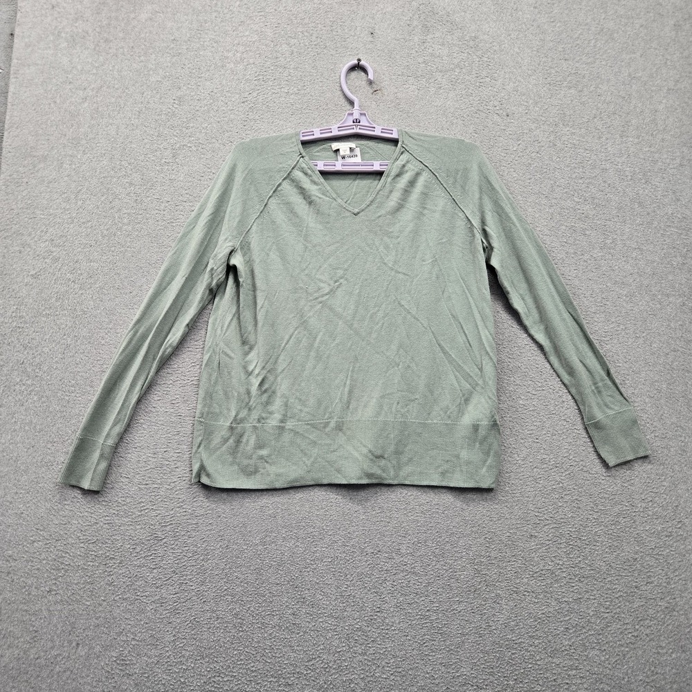 J. Jill Women Sweater XS Green Silk & Cotton Blend Long Sleeve V Neck READ